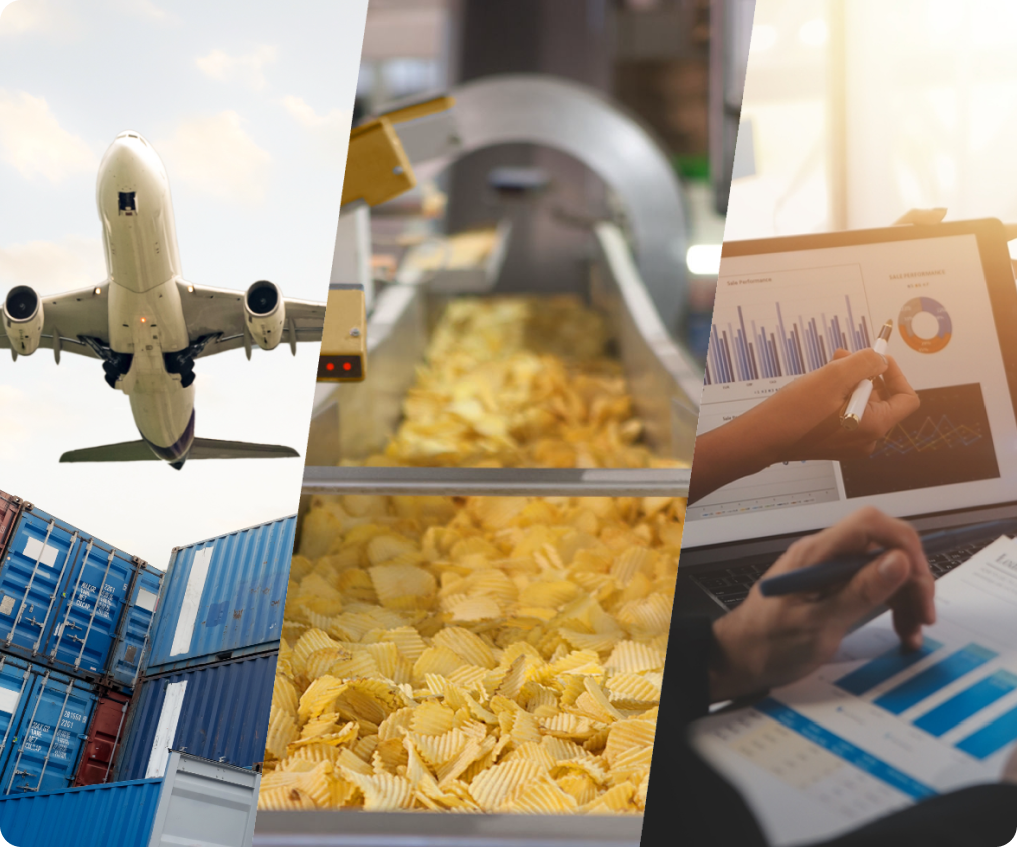 Sectores agroalimentarios: transporte aéreo, exportación, procesamiento de alimentos y análisis de datos